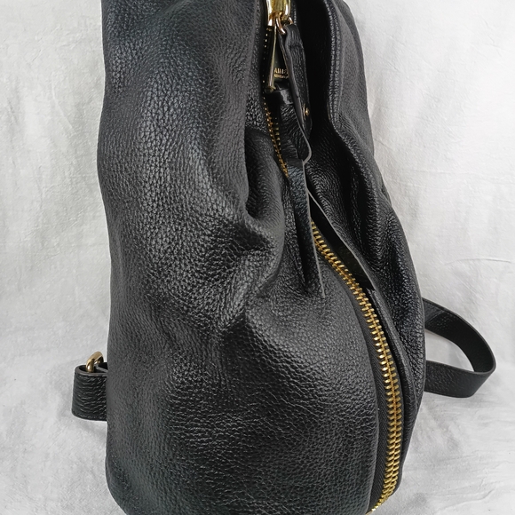 Aimee Kestenberg Tamitha Black Pebbled Leather Center Zip Backpack Gold Hardware - Picture 4 of 10